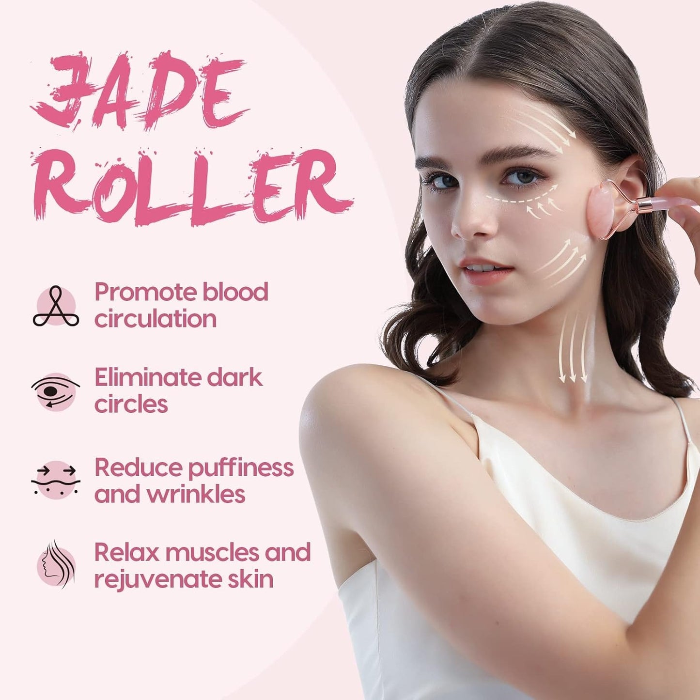 Luxurious Rose Quartz Facial Roller and Gua Sha Set - Cooling, De-Puffing Beauty Tools for Face and Body Massage