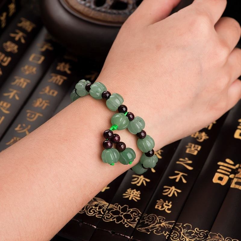 Jade bracelet natural Dong ling Green  jade pumpkin Jadeite bracelet Hand catenary personality Women's weaving Hand catenary