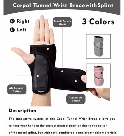 Adjustable Wrist Brace Guard Durable Steel Wrist Splint Support Strap Carpal Tunnel Tendonitis Stabilizer Arthritis Pain