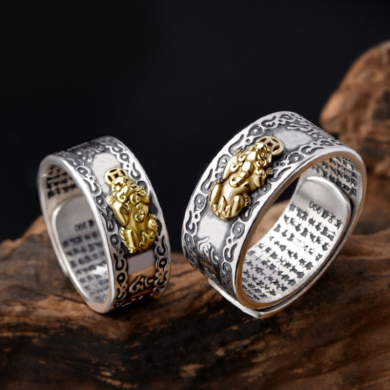 Buddhist Jewelry for Women and Men Creative and exquisite ring Domineering Pixiu Feng Shui Amulet Wealth Good Luck Adjustable Ring