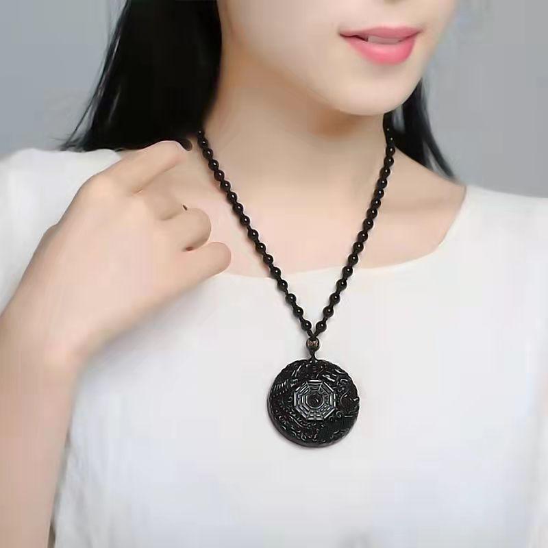 Classic Vintage Black Stone Carved Gossip Dragon Phoenix Pattern Pendant Necklace for Men Trend Amulet Necklace Jewelry