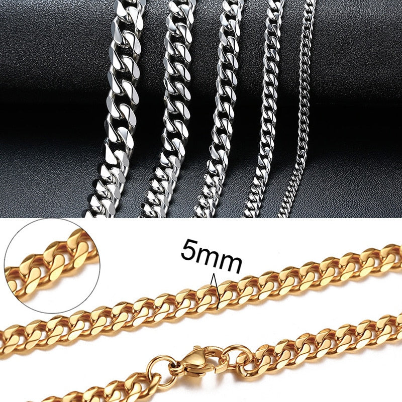 Chain Necklace for Men Women, Basic Punk Stainless Steel Curb Link Chain Chokers,Vintage Gold Tone Solid Metal Collar