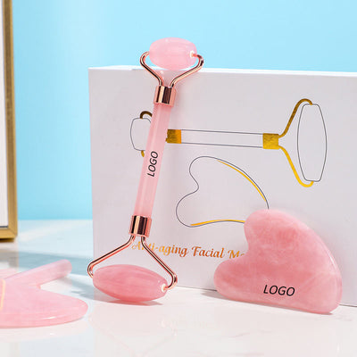 Luxurious Rose Quartz Facial Roller and Gua Sha Set - Cooling, De-Puffing Beauty Tools for Face and Body Massage
