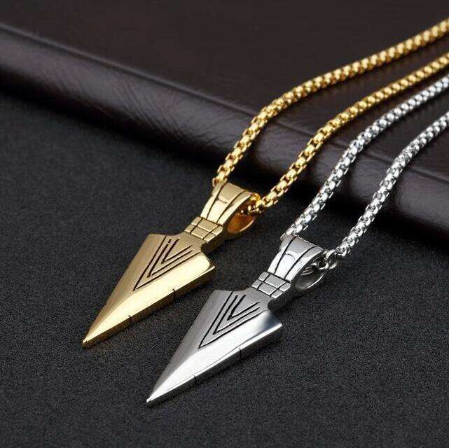 Stainless Steel Jewelry Necklace Gold Triangle Arrowhead Pendant Necklace For Men With Chain