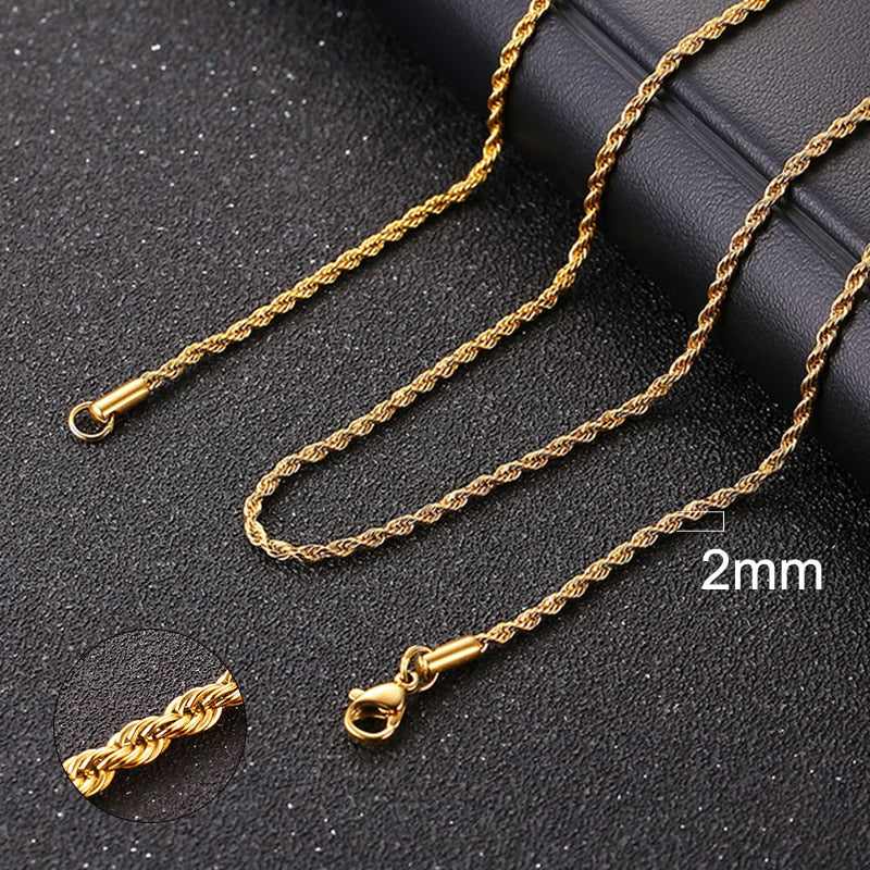 Chain Necklace for Men Women, Basic Punk Stainless Steel Curb Link Chain Chokers,Vintage Gold Tone Solid Metal Collar