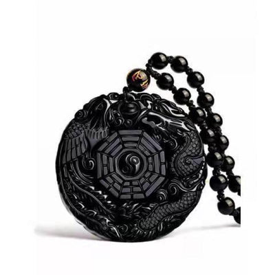 Classic Vintage Black Stone Carved Gossip Dragon Phoenix Pattern Pendant Necklace for Men Trend Amulet Necklace Jewelry