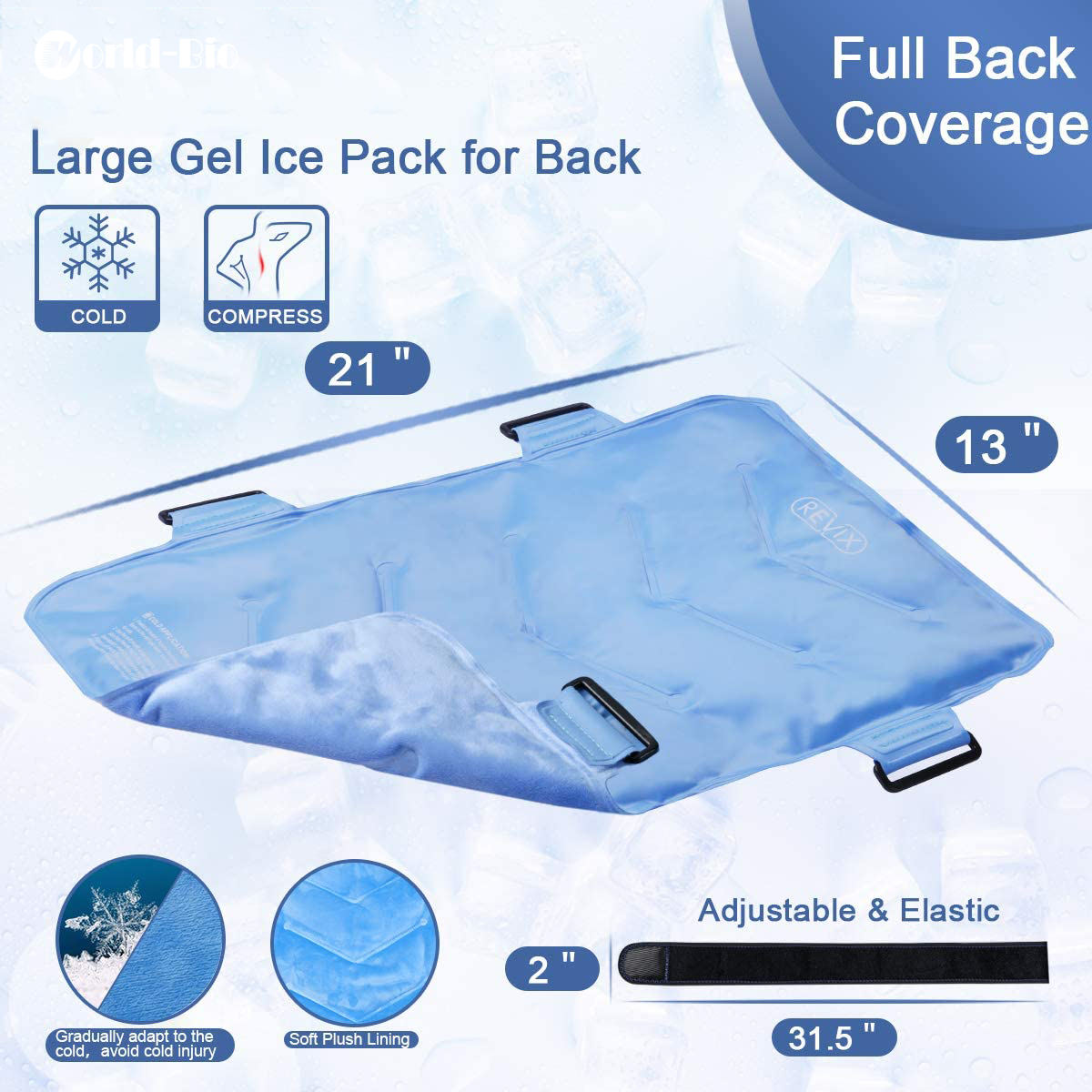 Full Back Ice Pack for Injuries Reusable Large Gel Ice Wrap for Back Pain Relief from Swelling, Bruises & Sprains by Cold Compression Therapy