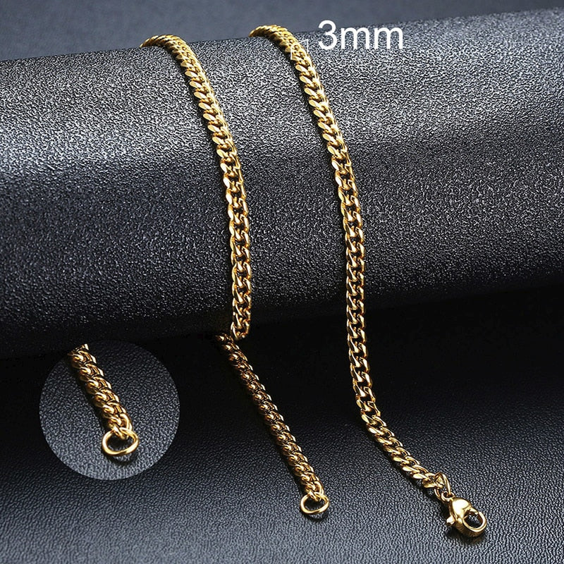 Chain Necklace for Men Women, Basic Punk Stainless Steel Curb Link Chain Chokers,Vintage Gold Tone Solid Metal Collar