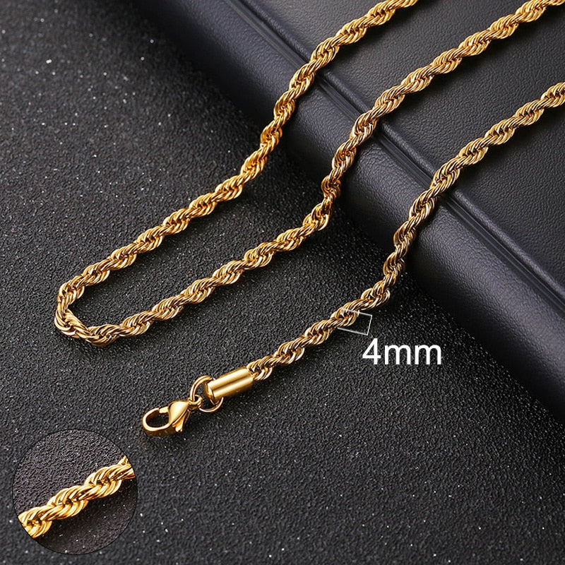 Chain Necklace for Men Women, Basic Punk Stainless Steel Curb Link Chain Chokers,Vintage Gold Tone Solid Metal Collar