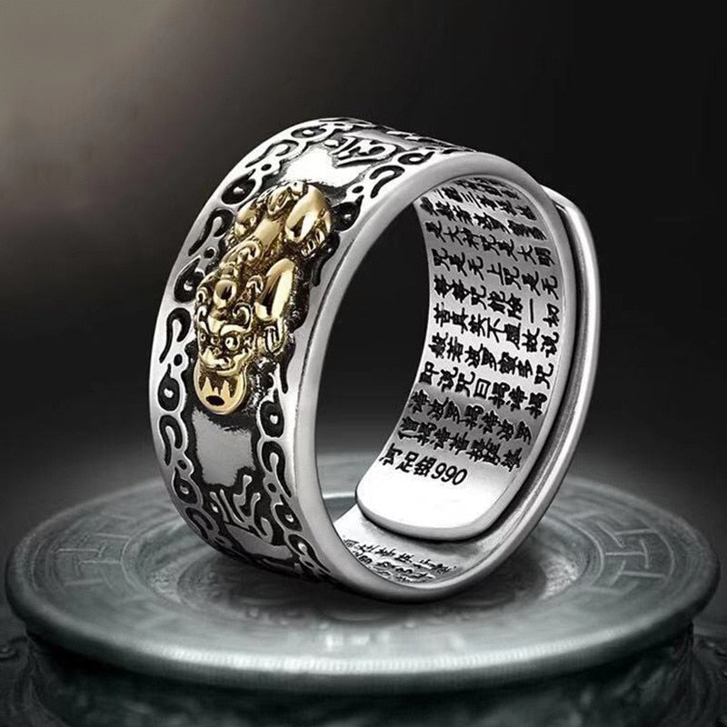 Buddhist Jewelry for Women and Men Creative and exquisite ring Domineering Pixiu Feng Shui Amulet Wealth Good Luck Adjustable Ring