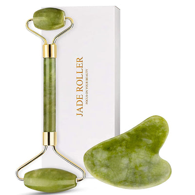 Jade Roller & Gua Sha Set Face Roller and Gua Sha Facial Tools for Skin Care Routine and Puffiness-Green