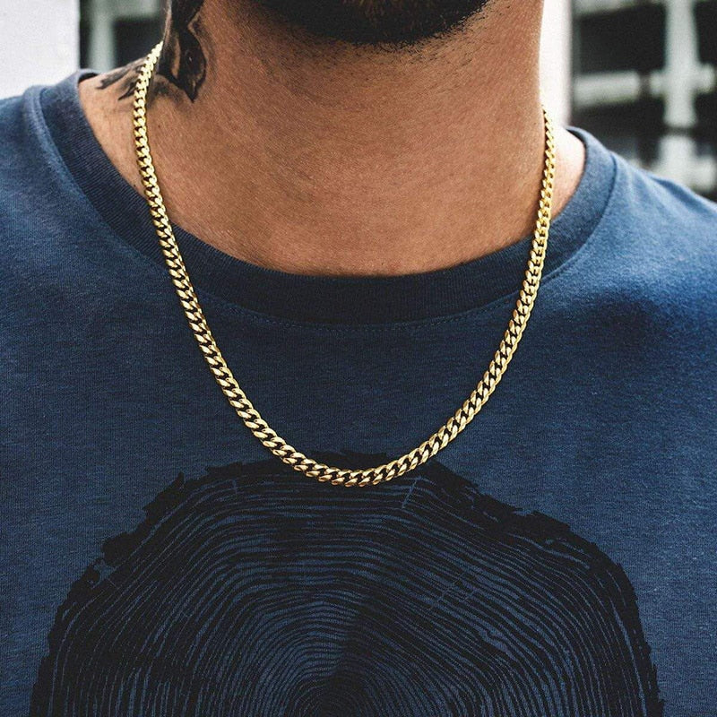 Chain Necklace for Men Women, Basic Punk Stainless Steel Curb Link Chain Chokers,Vintage Gold Tone Solid Metal Collar