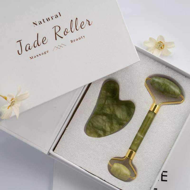 Jade Roller & Gua Sha Set Face Roller and Gua Sha Facial Tools for Skin Care Routine and Puffiness-Green