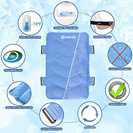 Full Back Ice Pack for Injuries Reusable Large Gel Ice Wrap for Back Pain Relief from Swelling, Bruises & Sprains by Cold Compression Therapy