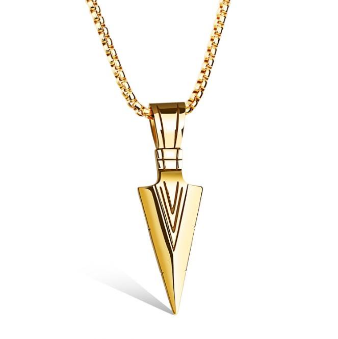 Stainless Steel Jewelry Necklace Gold Triangle Arrowhead Pendant Necklace For Men With Chain