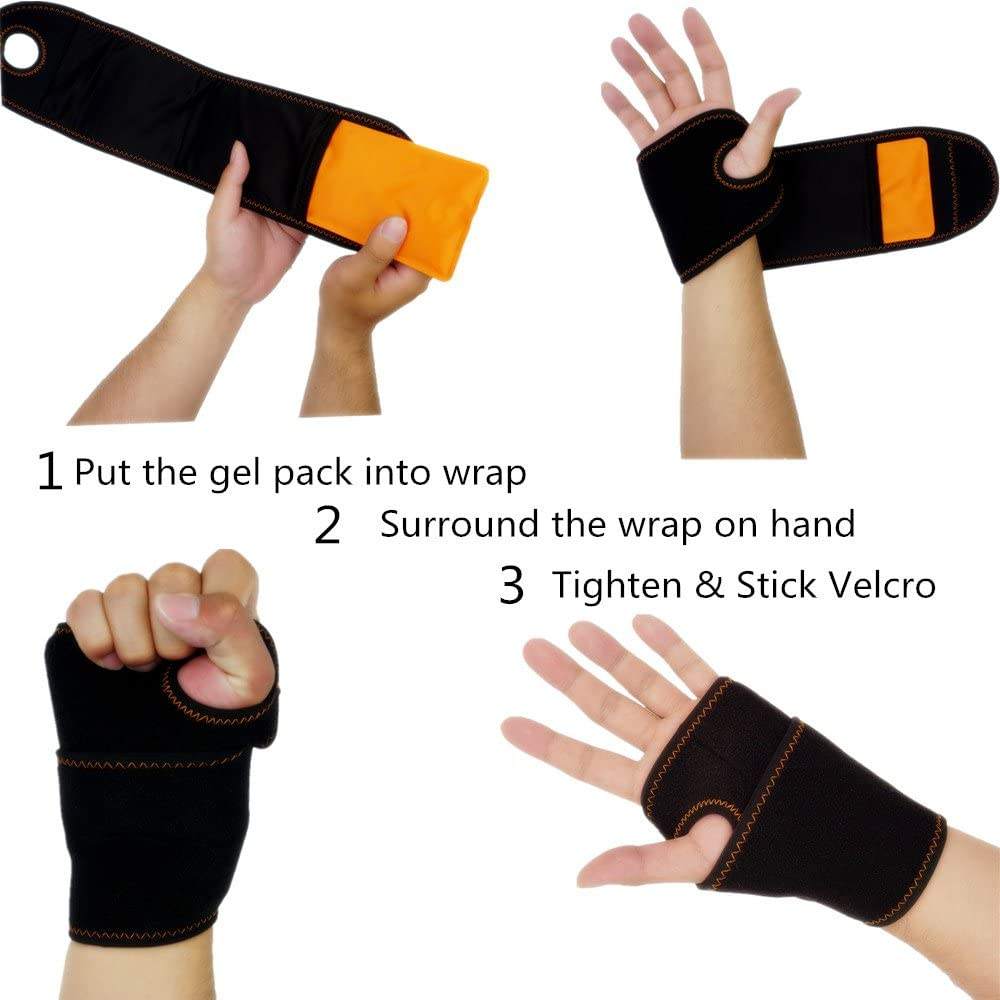 Wrist Ice Pack Wrap - Hand Support Brace with Reusable Gel Pack | Hot/Cold Therapy for Pain Relief from Rheumatoid Arthritis, Tendonitis, Sports Injuries, Swelling, Bruises & Sprains