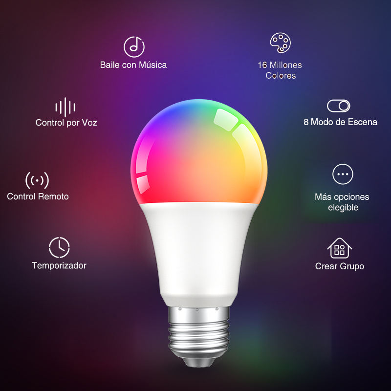 App Compatible Alexa Google Home Tuya Smart Light Bulb Wifi Bulb Rgbcw 9w Color Changing Led Light E27 E26 110v 220v