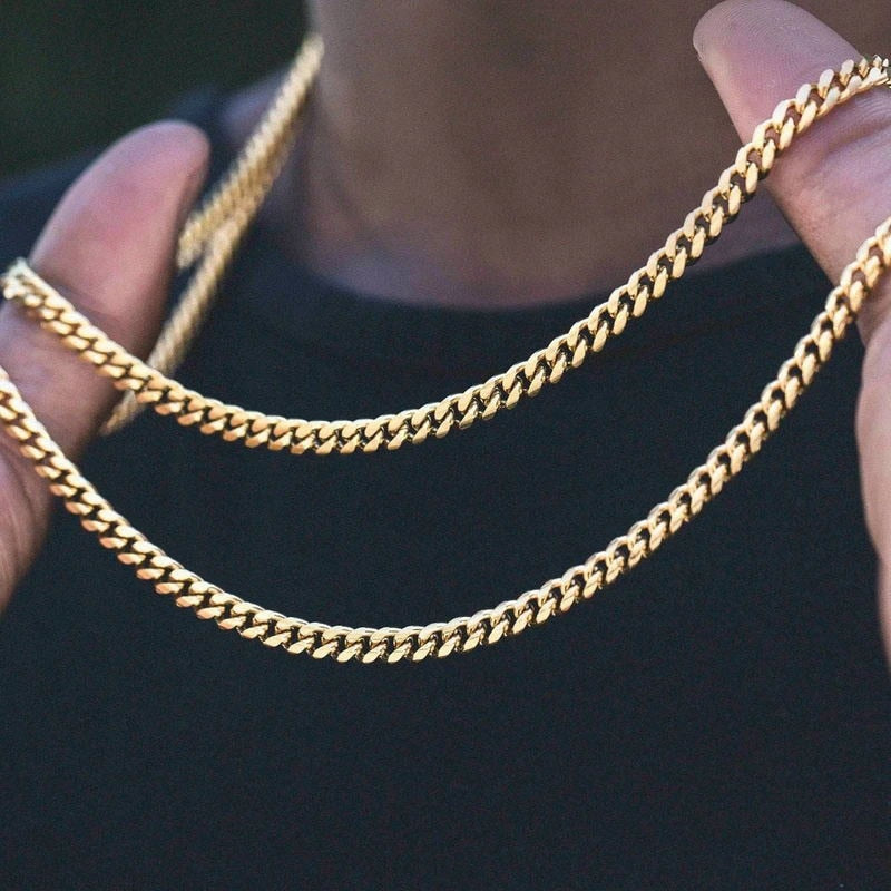 Chain Necklace for Men Women, Basic Punk Stainless Steel Curb Link Chain Chokers,Vintage Gold Tone Solid Metal Collar