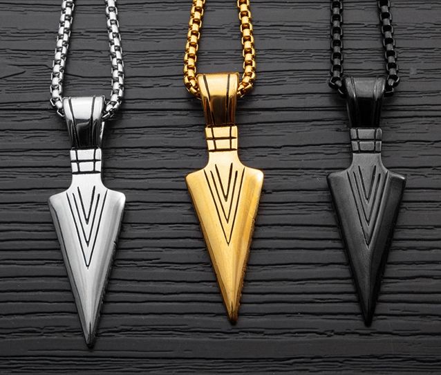 Stainless Steel Jewelry Necklace Gold Triangle Arrowhead Pendant Necklace For Men With Chain