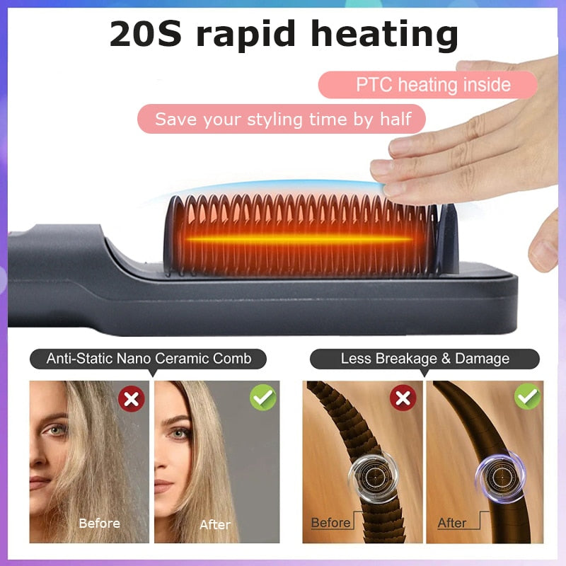 Multifunctional straightener straightener brush electric heat comb straightener curler hair fast modeling tool